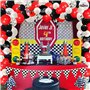 Fangleland Décorations de fête de voiture de course Kit de guirlande de ballons de drapeau à damier voiture de course rouge et n
