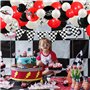 Fangleland Décorations de fête de voiture de course Kit de guirlande de ballons de drapeau à damier voiture de course rouge et n