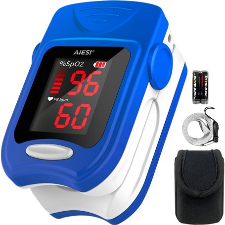 AIESI® Oxymètre de pouls doigt professionnel certifié avec affichage LED haute luminosité A1