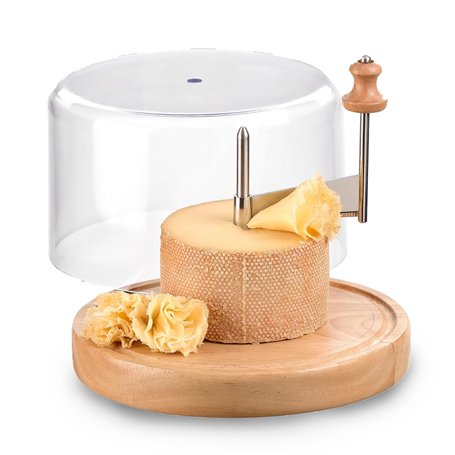 Iris Barcelona Coupe-fromage horizontal avec planche en bois ronde et couvercle transparent