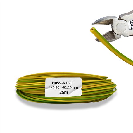HALOTEC 25 mètres Câble unipolaire flexible isolé en PVC jaune-vert 1 x 0