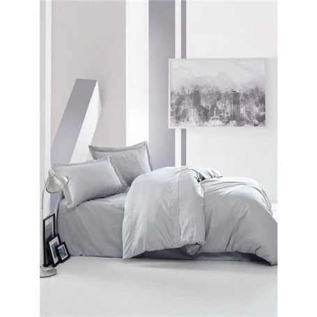Parure de lit - 1 housse de couette 220 x 240 cm + 2 taies d'oreiller 60 x 60 cm - Satiné 100% coton - Gris