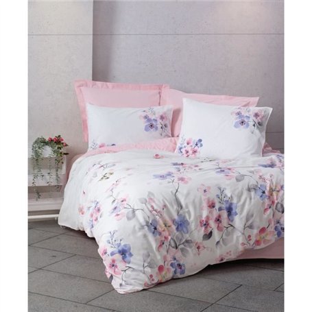 Parure de lit - 1 housse de couette 220 x 240 cm + 2 taies d'oreiller 60 x 60 cm - 100% coton ranforcé - Rose