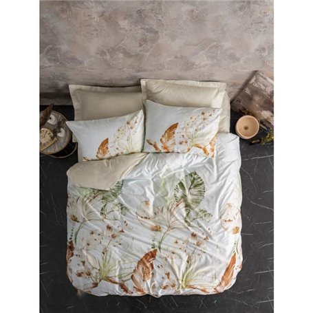 Parure de lit - 1 housse de couette 220 x 240 cm + 2 taies d'oreiller 60 x 60 cm - Satiné 100% coton - Beige