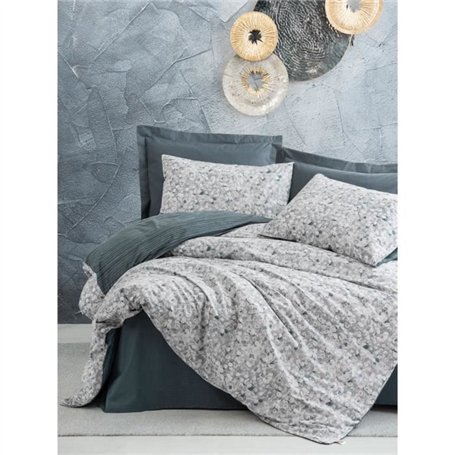 Parure de lit - 1 housse de couette 220 x 240 cm + 2 taies d'oreiller 60 x 60 cm - 100% coton ranforcé - Anthracite