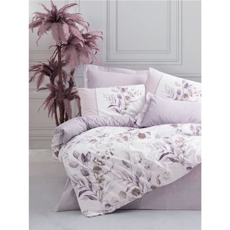 Parure de lit - 1 housse de couette 220 x 240 cm + 2 taies d'oreiller 60 x 60 cm - 100% coton ranforcé - Lilas
