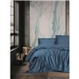 Parure de lit - 1 housse de couette 220 x 240 cm + 2 taies d'oreiller 60 x 60 cm - Satiné 100% coton - Bleu