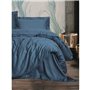 Parure de lit - 1 housse de couette 220 x 240 cm + 2 taies d'oreiller 60 x 60 cm - Satiné 100% coton - Bleu