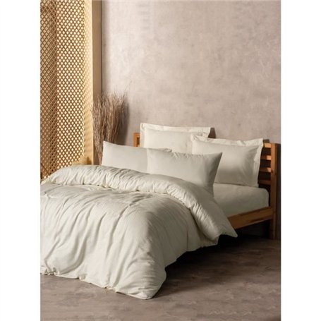 Parure de lit - 1 housse de couette 220 x 240 cm + 2 taies d'oreiller 60 x 60 cm - 100% coton ranforcé - Creme