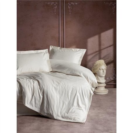 Parure de lit - 1 housse de couette 220 x 240 cm + 2 taies d'oreiller 60 x 60 cm - Satiné 100% coton - Écru