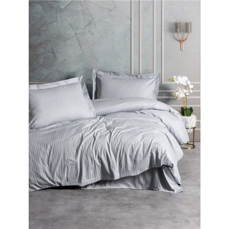 Parure de lit - 1 housse de couette 220 x 240 cm + 2 taies d'oreiller 60 x 60 cm - Satiné 100% coton - Gris