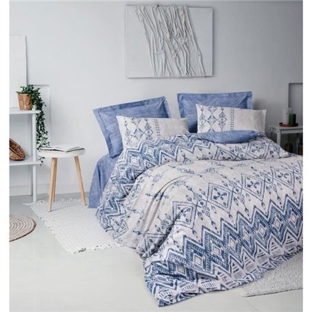 Parure de lit - 1 housse de couette 220 x 240 cm + 2 taies d'oreiller 60 x 60 cm - 100% coton ranforcé - Bleu
