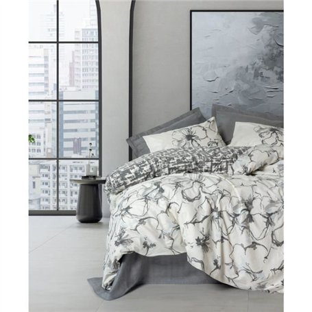 Parure de lit - 1 housse de couette 220 x 240 cm + 2 taies d'oreiller 60 x 60 cm - 100% coton ranforcé - Anthracite