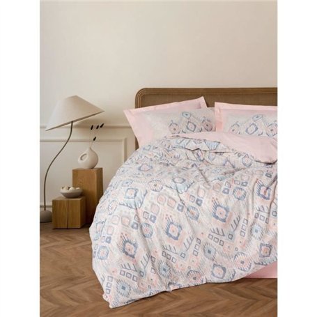 Parure de lit - 1 housse de couette 220 x 240 cm + 2 taies d'oreiller 60 x 60 cm - 100% coton ranforcé - Saumon