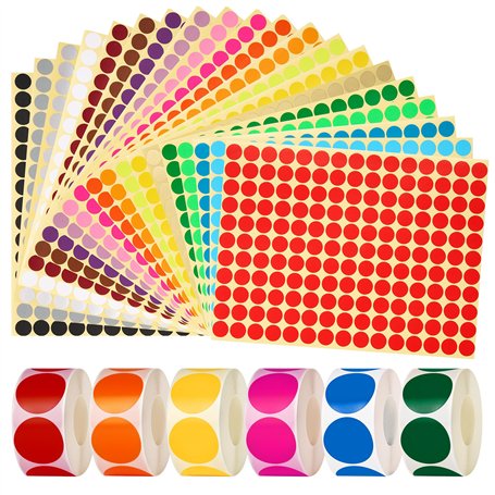 Elalove Gommettes Rondes Autocollantes 10mm - 20 Couleurs Vives 3300 Pièces + Étiquettes Rondes 25mm 6 Couleurs 3000 Pièces - Au