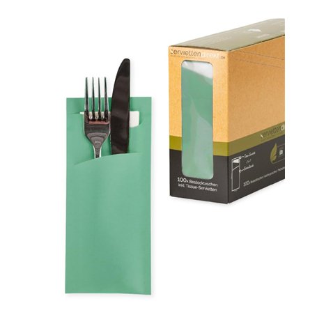serviettendirekt.de ALLES FÜR DEN GEDECKTEN TISCH Prime Fit Lot de 100 sacs à couverts en eucalyptus 85 x 190 mm avec serviette