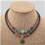 Ancient Tribe Collier ras du cou ajustable en cuir de chanvre avec perle turquoise pour femme