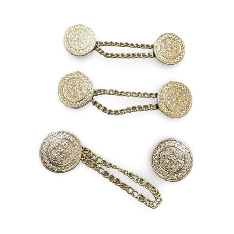 Lot de 3 paires de boutons à coudre (18 mm) or brillant avec motif avec chaîne boutons de chaîne fermeture fermeture décorative