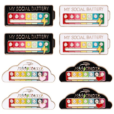Neikafan Pins Indicateur Batterie Sociale Humeur Broche 8 Pièces Badge Ma Batterie Sociale Broche Humeur du 7 Jour Pins Insigne