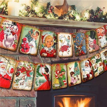 UCLEVER Lot de 15 bannières de Noël vintage – Bannière de Noël d'intérieur pour vacances