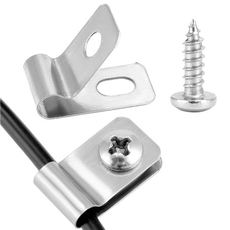 QWORK® Lot de 100 Clips de Fixation en Acier Inoxydable 304 pour Clôtures Agricoles - Résistant à la Rouille avec Vis Incluses