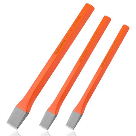 ValueMax Jeu de 3 Burins Ciseaux à Froid pour Maçonnerie et Béton - Burins Plats en Acier Chrome Vanadium 16 x 170