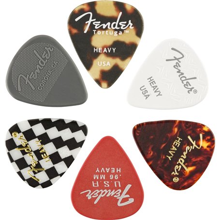 Fender© "351 Material Medley Picks" Médiators pour Guitare et Basse - Diverses couleurs et matériaux - Heavy - Set de 6