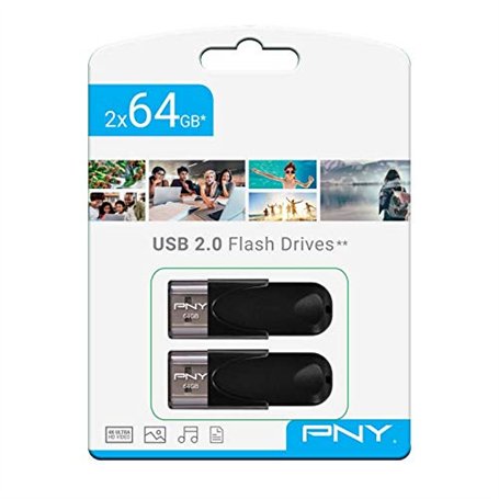 PNY – Pack de 2 Clés USB 2.0 Attaché 4 – 64 Go – Noir