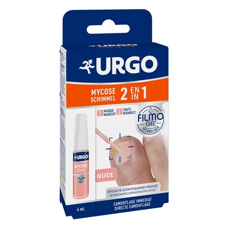 Urgo - FILMOGEL Mycose 2 en 1 - Masque et Traite les Ongles atteints de Mycose - Rendu Nude Discret - Dès 16 ans - 4 ML