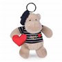 DOUDOU ET COMPAGNIE - Porte-Clés Peluche Hippopotame Marinière -14 Cm - Collection Amour de Paris - Acessoire Peluche avec Béret