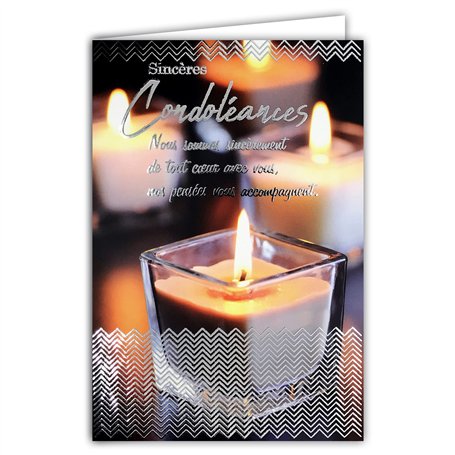 AFIE 64-1071 Carte Sincères Condoléances avec Enveloppe Blanche - Décès et Deuil - Texte Argenté Qui Brille Nos Pensées Vous Acc