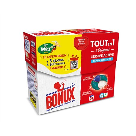 Bonux Lessive Capsules Tout en 1 L'Original | Adapté aux peaux sensibles | Nettoie en Profondeur | Ultra-Détachant | Pour linge