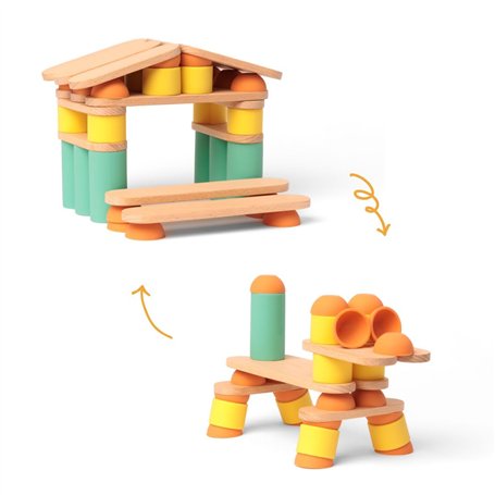 OPPI - STIX - Jeu éducatif en Bois et Silicone - Jeu d'éveil - Motricité - Jeu de Construction - 2-12 Ans - avec livret d'instru