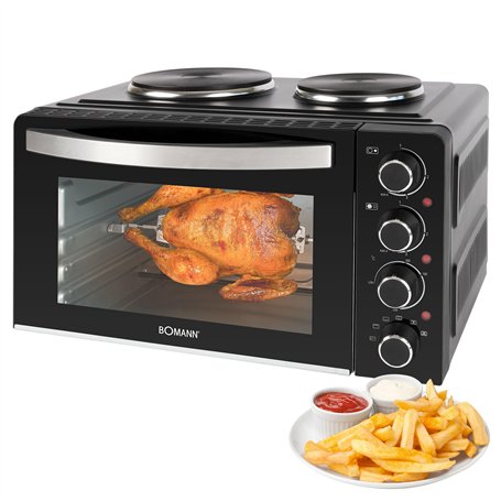 Bomann® mini-four avec plaques de cuisson et tournebroche | cuisiner et cuire en même temps | mini-four 28L chaleur tournante ha