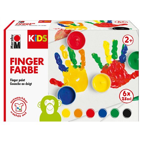Marabu KiDS 0303000050800 – Lot de 6 peintures au doigt avec 6 couleurs vives de 35 ml