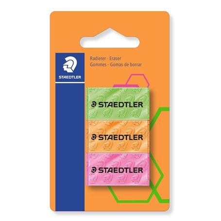 Staedtler - Blister 3 Gommes Fluos Assorties Sans Latex 526F C35