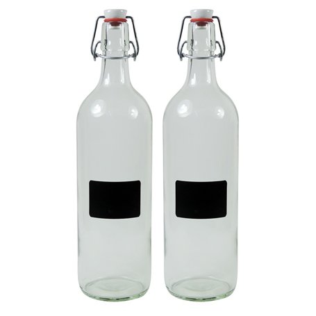 mikken Lot de 2 bouteilles en verre vides de 1000 ml avec bouchon mécanique en porcelaine à remplir soi-même