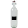 mikken Lot de 2 bouteilles en verre vides de 1000 ml avec bouchon mécanique en porcelaine à remplir soi-même, avec 2 étiquettes 