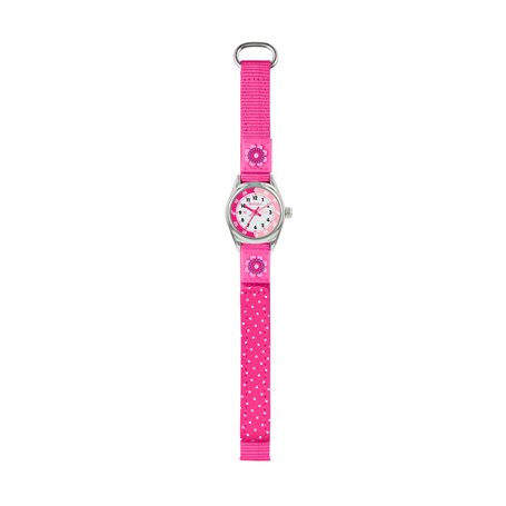Tikkers pour Fille Montre à Quartz avec Cadran Blanc Affichage analogique et Rose foncé en Tissu et Toile Sangle Tk0119