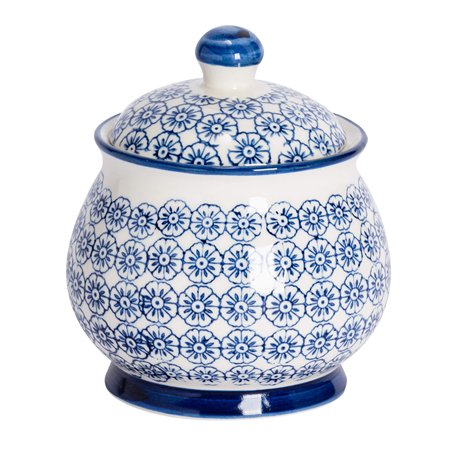 Nicola Spring Sucrier à motifs avec couvercle - Bleu marine - Lot de 1 - Pot à sucre en porcelaine imprimé à la main