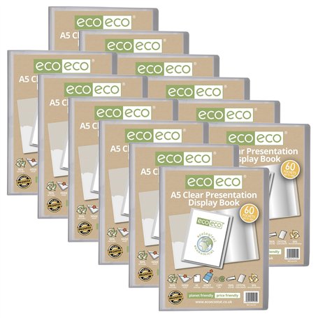 eco-eco Lot de 2 porte-vues transparents format A5 50% recyclé 60 pochettes en plastique