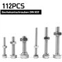 Bolatus Lot de 112 vis à tête hexagonale M6 M8 M10 DIN 933 en acier inoxydable avec écrous, vis filetées et rondelles dans une b
