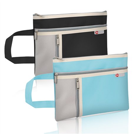 Realand Lot de 2 sacs à documents A5 étanches à 3 poches Oxford à fermeture éclair pour organiser avec poignée