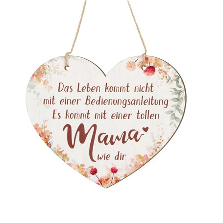 Panneau en Bois Pour Maman Suspendus Ornement Texte en Allemage Avec Porte-clé Pour Fête des Mères Cadeau Décoration
