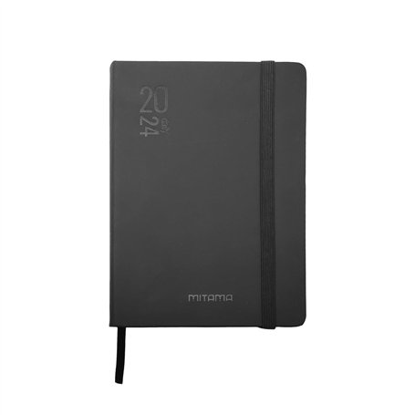 MITAMA Agenda noir – Planner quotidien – 12 mois 2024 – 366 pages + 66 contenus supplémentaires – Poche intérieure + crayon coor