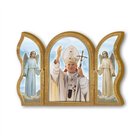 Frères Bonella | Triptyque dévotionnel en bois Pape Jean-Paul II f.to 6x9cm | Fabriqué en Italie