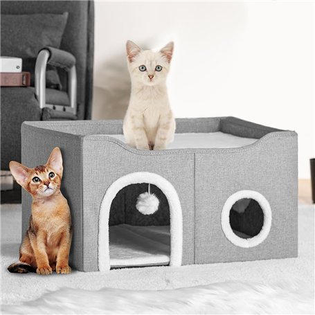 BAKAJI Niche pour chats gris avec double entrée