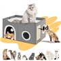 BAKAJI Niche pour chats gris avec double entrée, abris pour animaux domestiques, griffoir en polyester chaud et rembourré, lit a