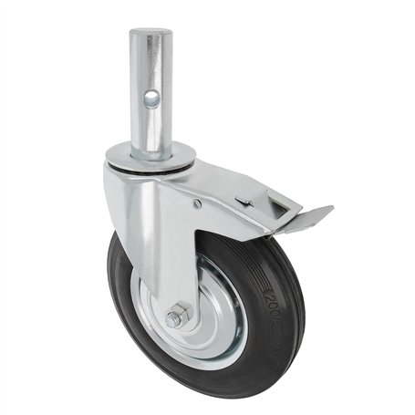 Amig - Roue Échafaudage Mâle - Avec Frein - Ø200 mm - Charge maximale : 200 kg - Noyau Métallique et Bande de Caoutchouc - Roule