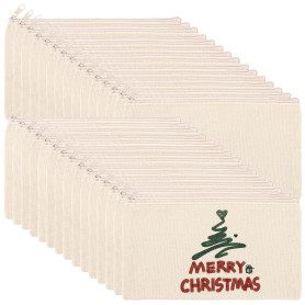 JMIATRY 30 Pcs Pochette Tissu Zippée 12x21CM, Trousse Personnalisable Beige, Pochette Tissu DIY Sac Zippé en Toile, Trousse Maqu